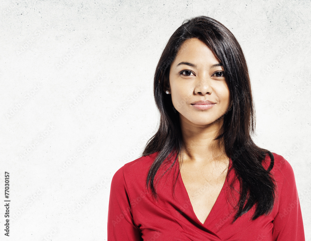 Asian Lady Portrait Concrete Wall Background Concept Asian Lady Portrait Concrete Wall Background Concept