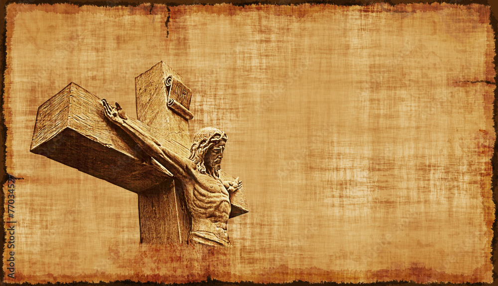 Crucifixion of Jesus Parchment - Horizontal - obrazy, fototapety, plakaty 