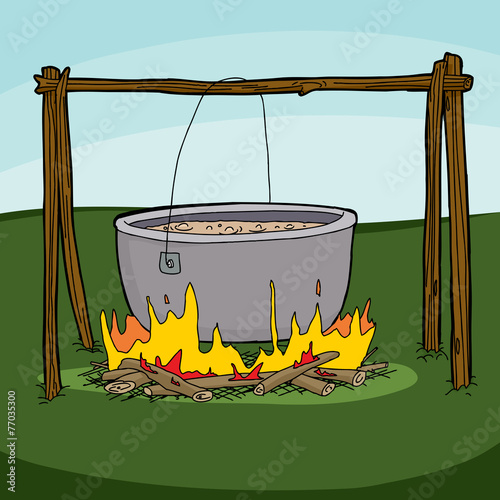 Cooking Soup in Campfire