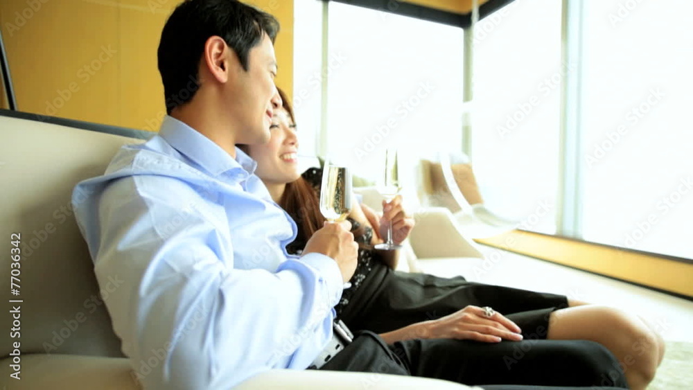 Ethnic Asian Chinese Male Female Couple Enjoying Champagne Luxury Hotel Ethnic Asian Chinese Male Female Couple Enjoying Champagne Luxury Hotel