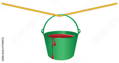 Green bucket with red paint