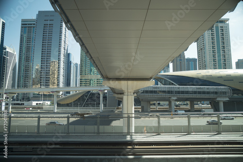 Dubai railway and high-rise buildings