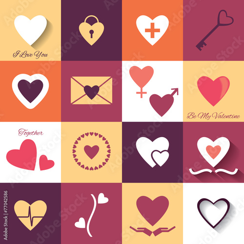 Vector set of love heart icons for Valentine and romantic events