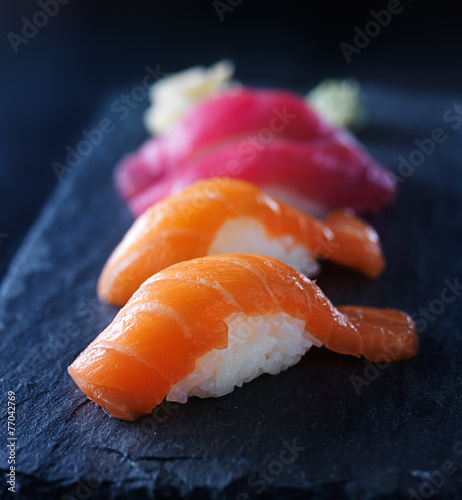 sushi - salmon and tuna nigiri