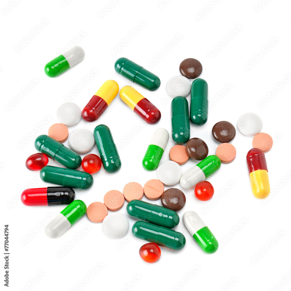 set of pills isolated on white background set of pills isolated on white background