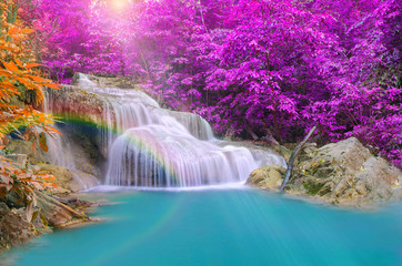 Wandcirkels Watervallen Waterval met regenboog in bos  © CasanoWa Stutio