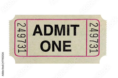 Gray admit one old movie or theater admission ticket stub isolated white background photo