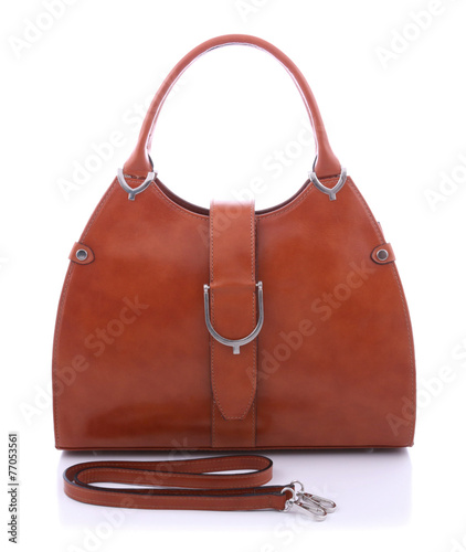 Brown leather handbag on wh...