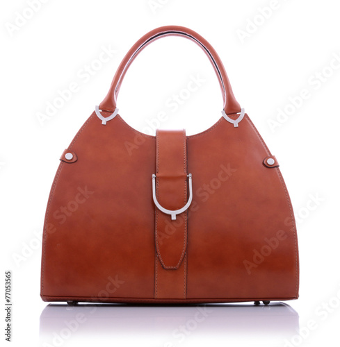 Brown leather handbag on wh...
