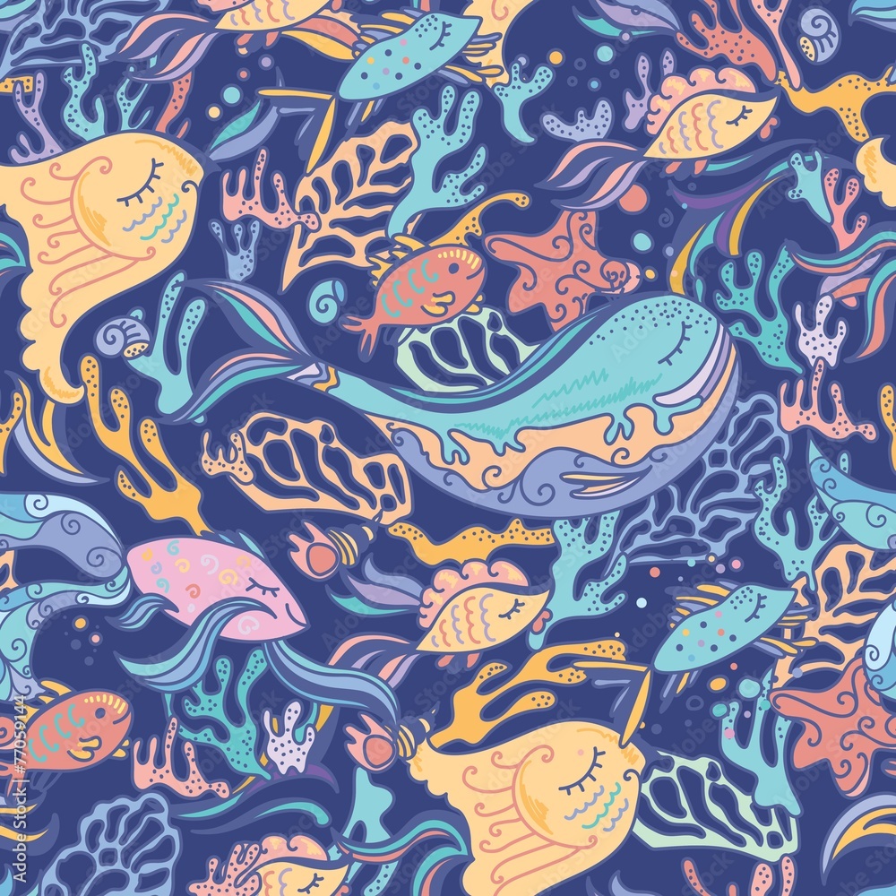 Sea pattern with whale Sea pattern with whale