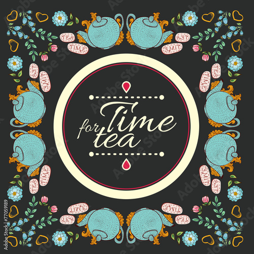 tea flower wreath frame  "time for tea"