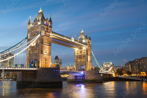 Tower Bridge at sunset   night twilight London  England  UK..