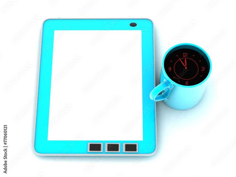 Tablet computer and a cup Tablet computer and a cup