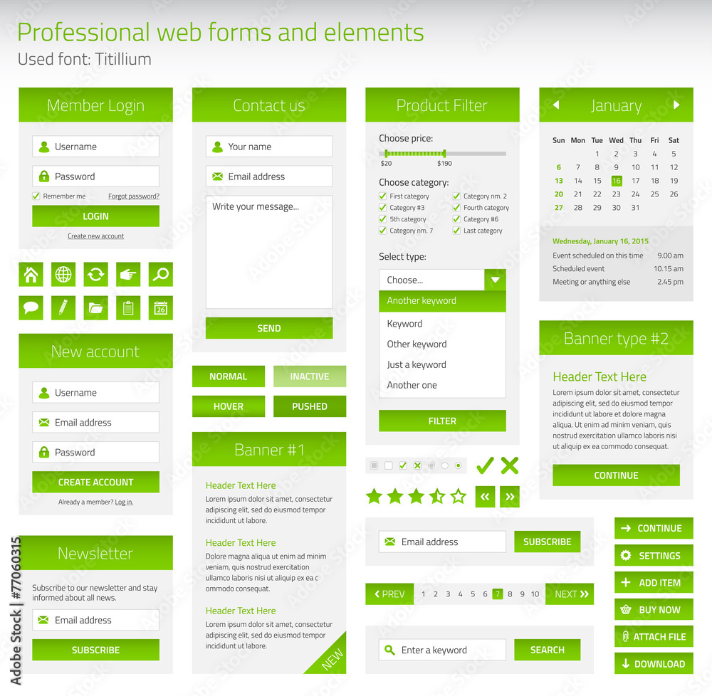 Professional set of web forms and elements