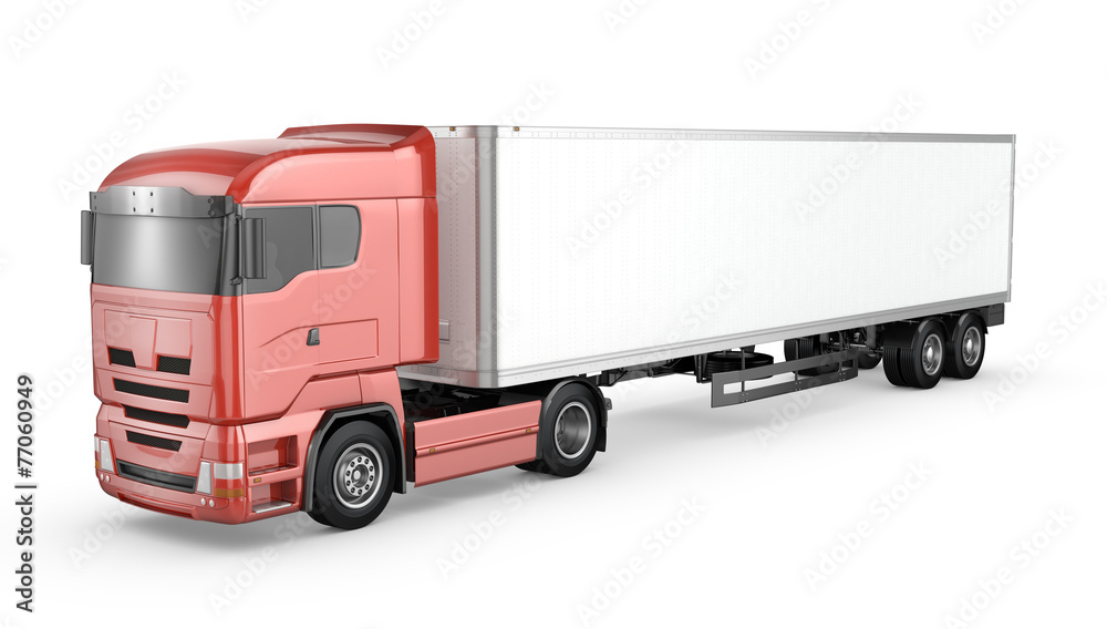 Red truck with white blank semi-trailer isolated Red truck with white blank semi-trailer isolated
