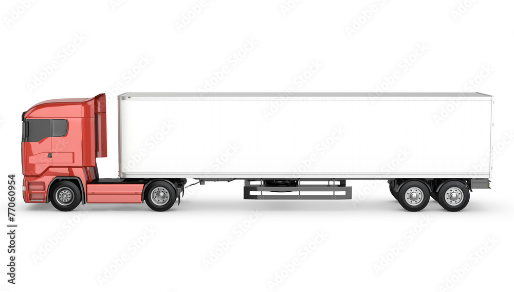Red truck with white blank semi-trailer isolated Red truck with white blank semi-trailer isolated