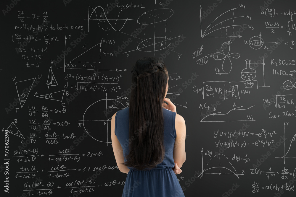 Blackboard With Graphs And Formulas Stock Photo | Adobe Stock