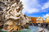 Italy travel and landmarks . Rome - beautiful piazza Navona with famous fountain of Four rivers