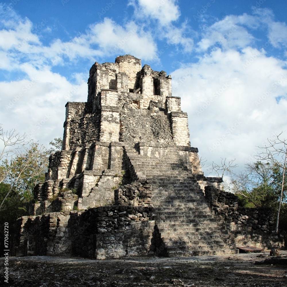 Pyramid at Muyil Ruins - mayan site and Peten architecture