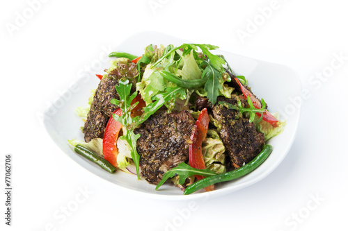 Restaurant food isolated - fried beef salad