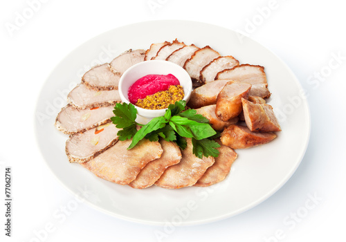 Restaurant food isolated - meat assortment plate