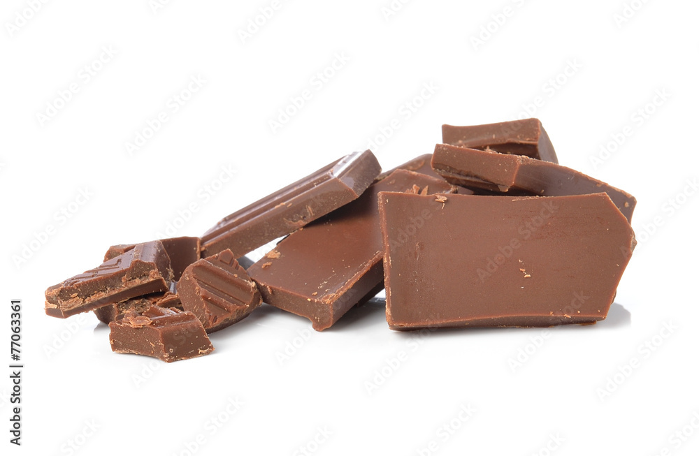 Broken chocolate bar on a white background Broken chocolate bar on a white background