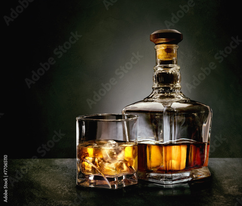 Canvas Print Bottle and glass of whiskey