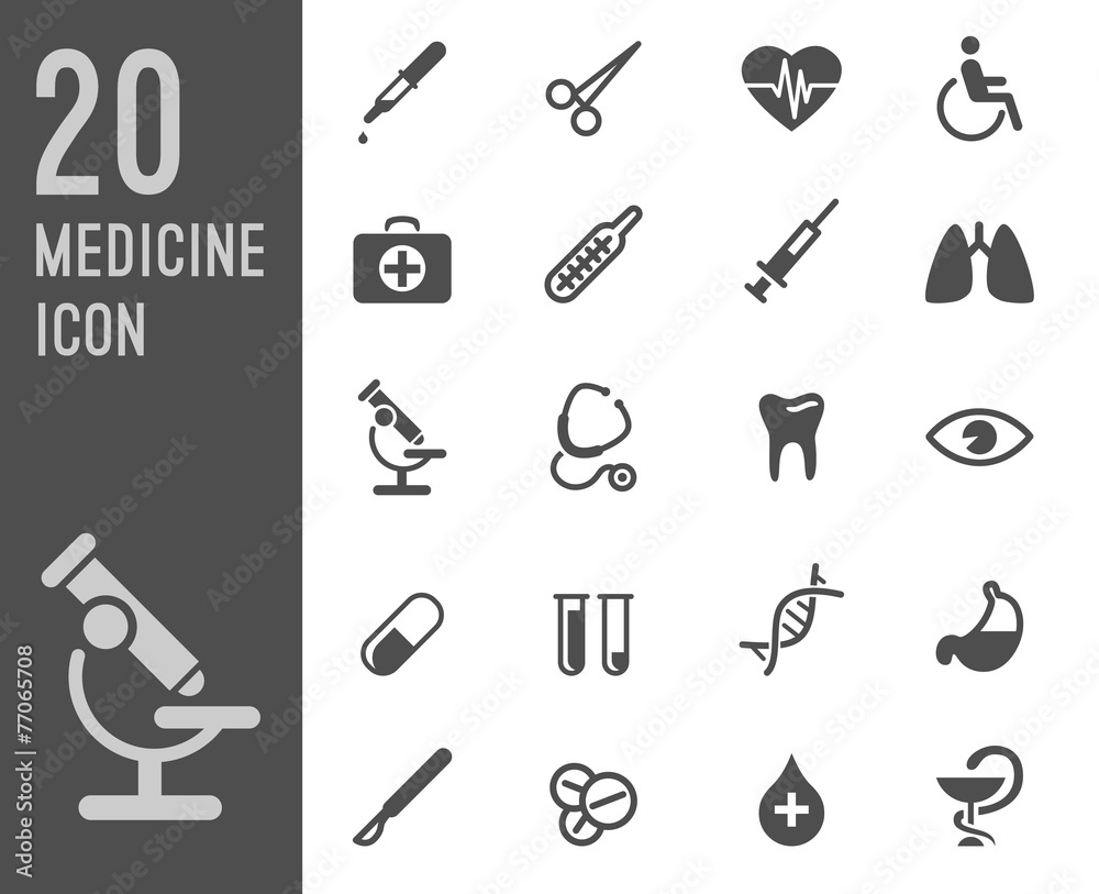 Flat health care and medical research icon set.