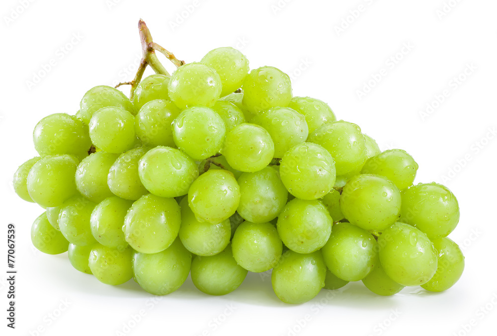 Green grape with drops isolated on white background Green grape with drops isolated on white background