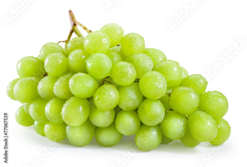 Green grape with drops isolated on white background
