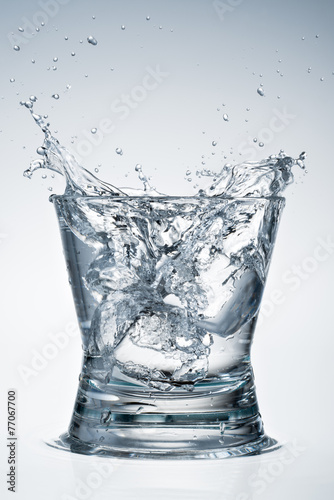 Glass of water. Big splash with ice.
