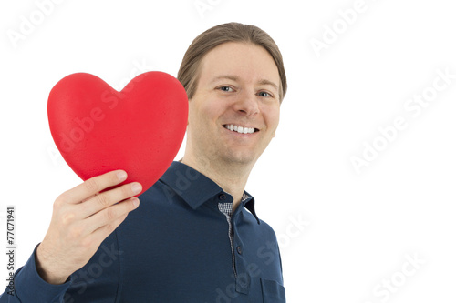 Valentines day man with a heart in his hand