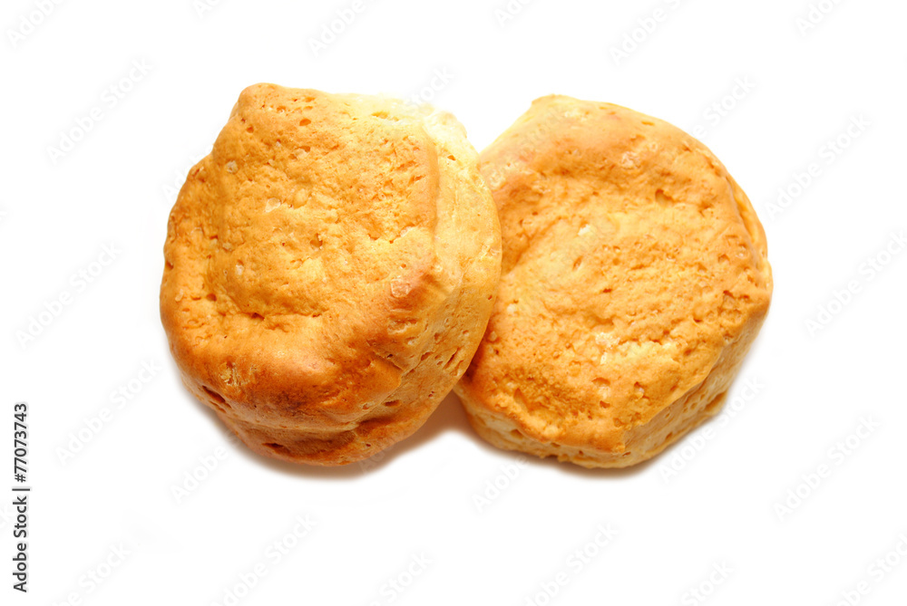 Two Fresh Baked Biscuit Isolated Over White Two Fresh Baked Biscuit Isolated Over White