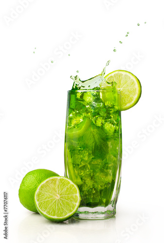 splashing cocktail with mint and lime