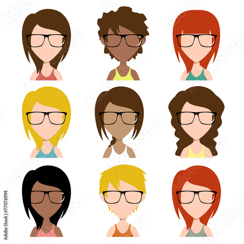 Women hipster avatar, vector, set collection
