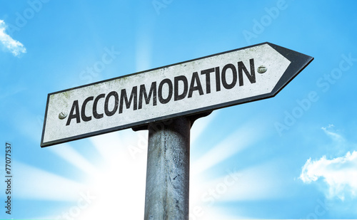 Accommodation sign with a beautiful day