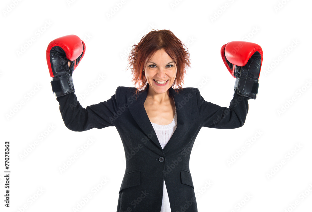 Redhead girl with boxing gloves Redhead girl with boxing gloves
