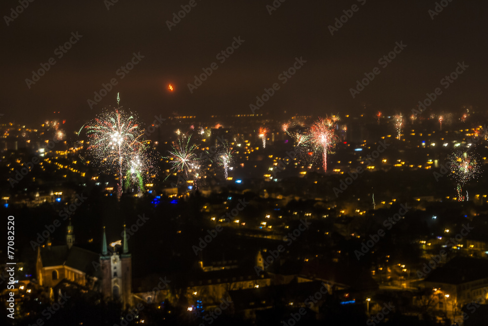 Fototapeta premium Fireworks, Gdansk, New Yera's Eve