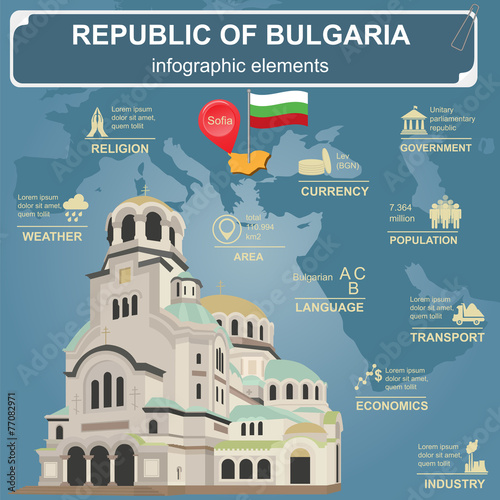 Fotografie, Obraz Bulgaria  infographics, statistical data, sights