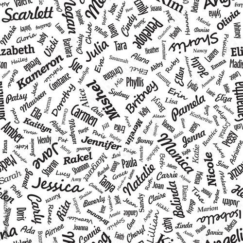 Seamless texture from famous woman's names. Valentines day (vect #77085383