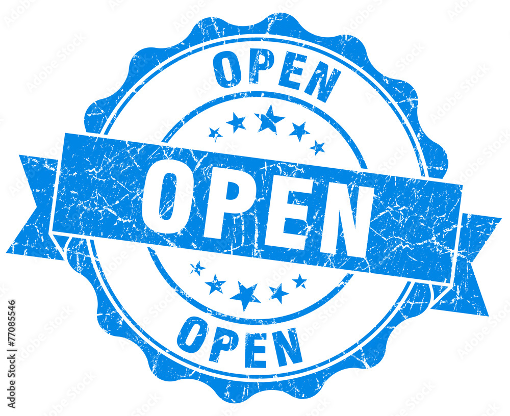 Fototapeta premium open blue grunge seal isolated on white