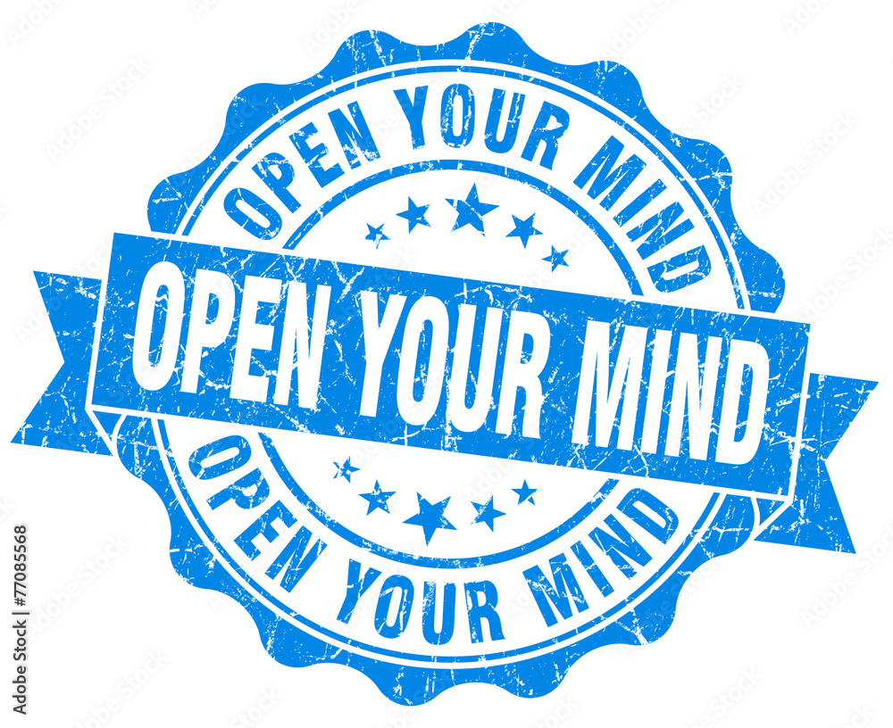 Fototapeta premium open your mind blue grunge seal isolated on white