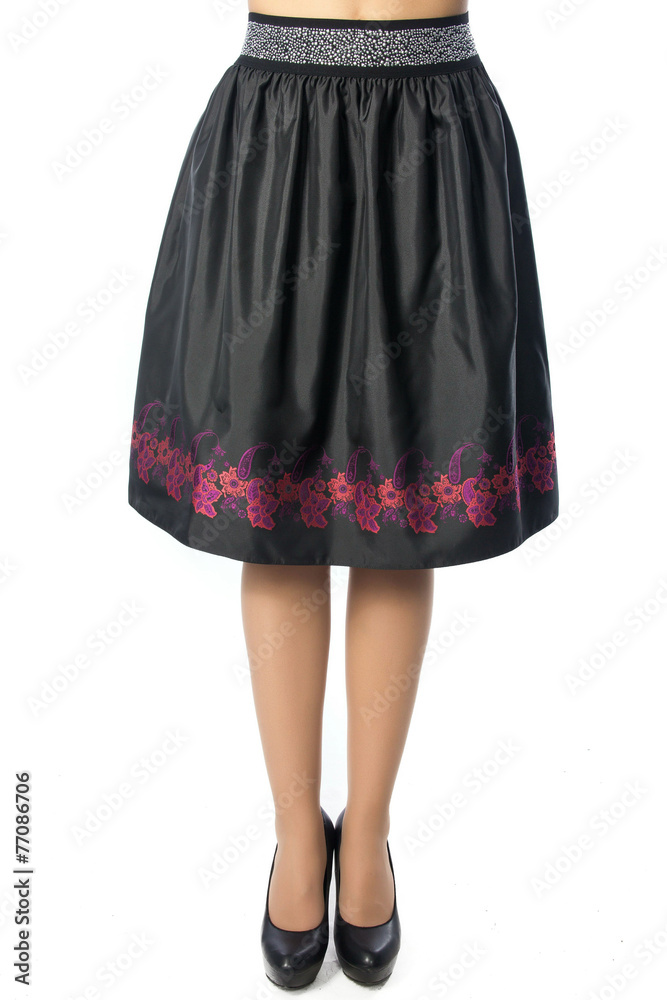 women legs with black shoes on white background