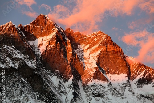 evening view of Lhotse and clouds on the top