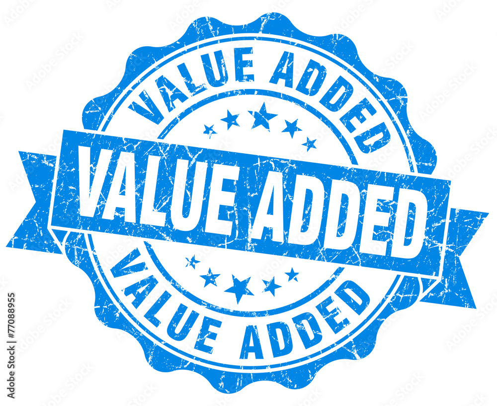 Fototapeta premium value added blue grunge seal isolated on white