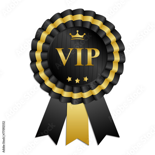 "VIP" black and gold rosette with ribbon