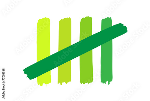 Green tally strokes counting to 5