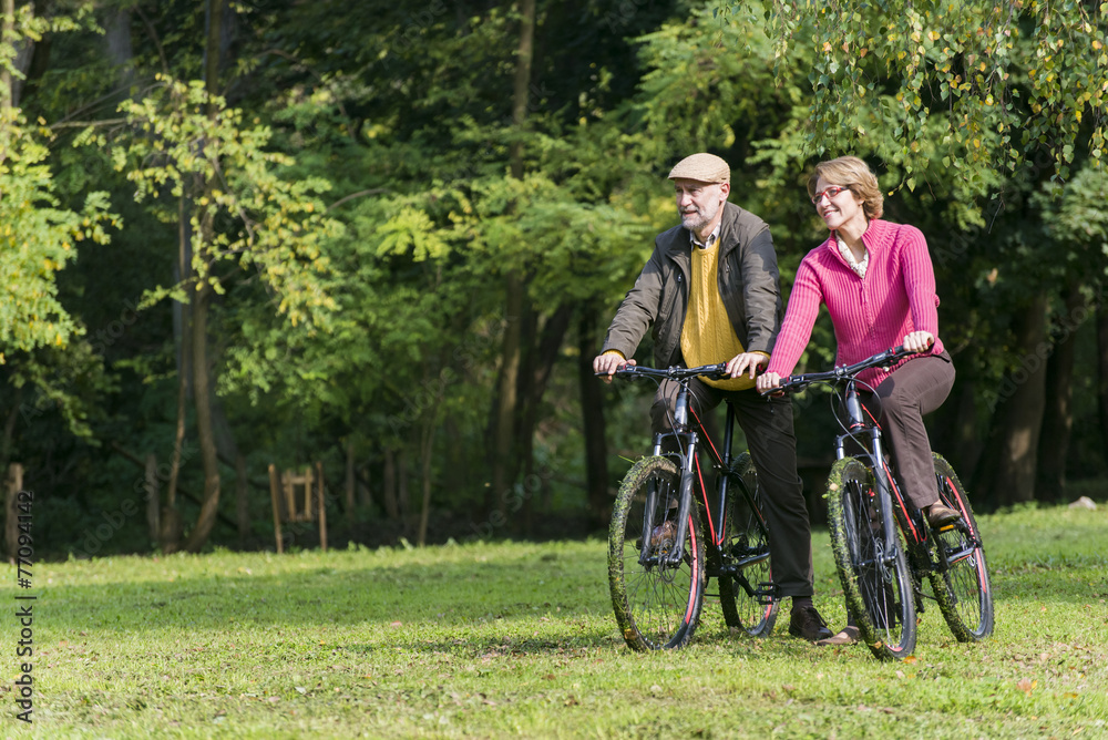 Obraz premium Senior couple riding bicycles