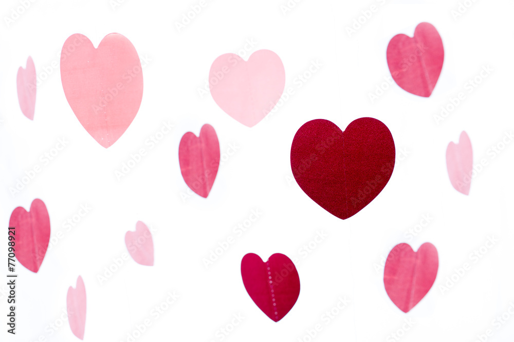 Group of colorful pink and red hearts isolated