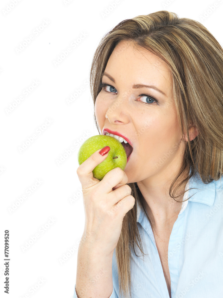 Young Woman Holding a Ripe Juicy Green Apple Young Woman Holding a Ripe Juicy Green Apple